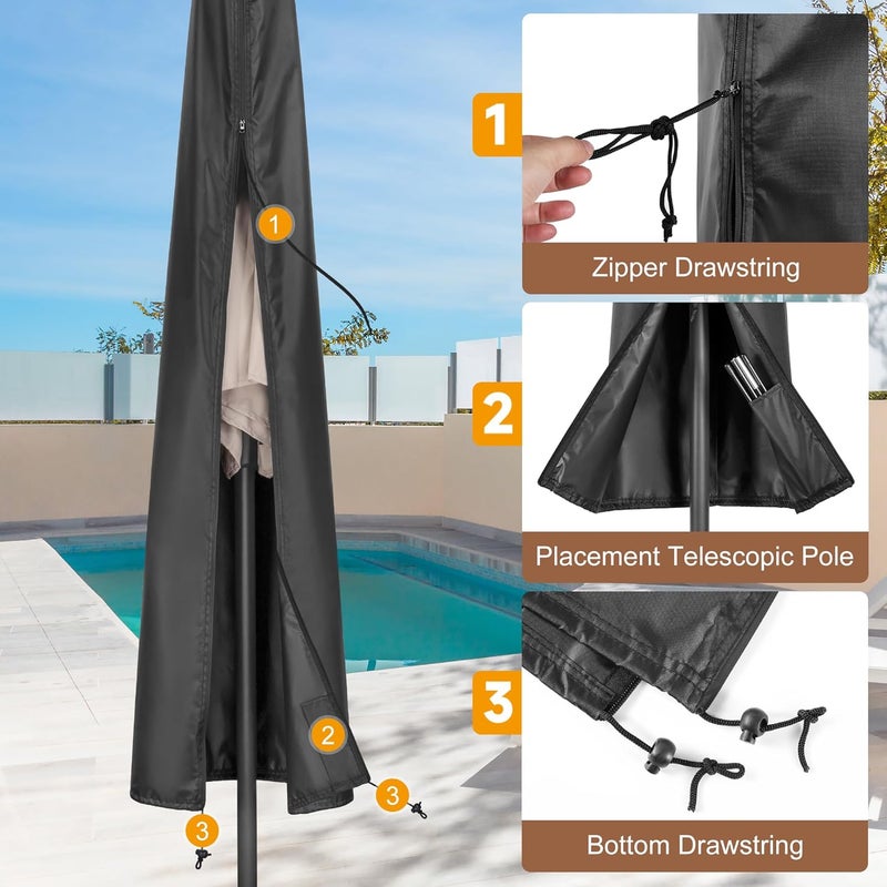 AckMizz Patio Umbrella Cover - Outdoor Umbrella Covers with Folding Rod, Waterproof Oxford, Parasol Cover for 7.5ft 8ft 9ft 10ft 11ft Round Table Umbrella (Black) - Image 4